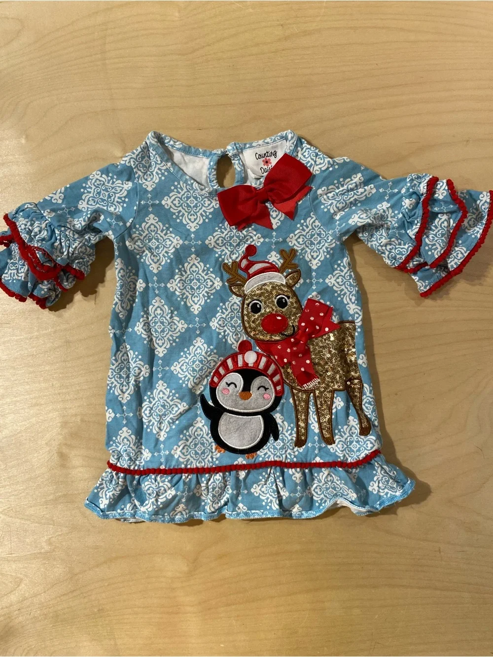 Counting Daisies Penguin & Reindeer Appliqué Dress 2T (RN)